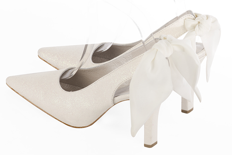 Off white women's slingback shoes. Pointed toe. High slim heel. Rear view - Florence KOOIJMAN